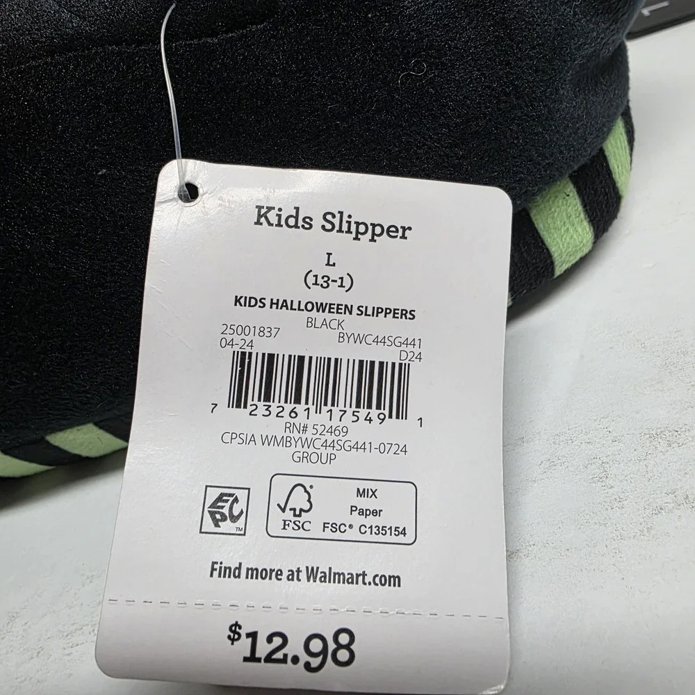 Halloween Witch Slippers Kids Size L 13-1 Black Orange Laces‎ Pointed Toe New